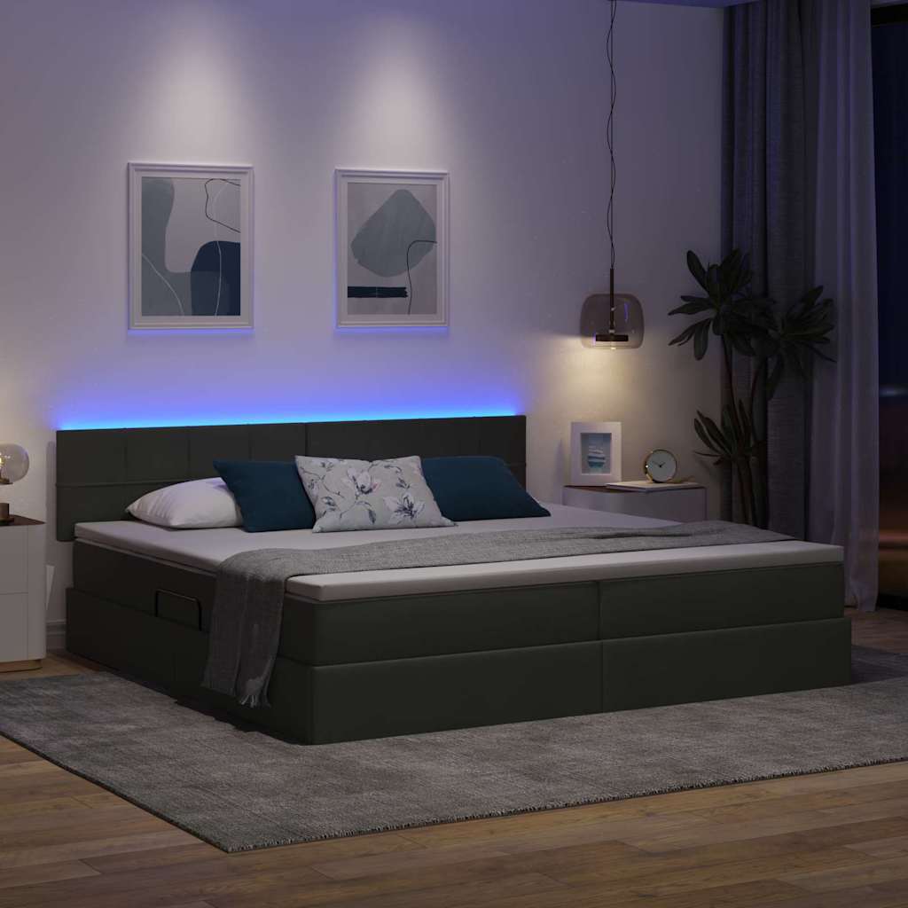 Krevet s prostorom za pohranu s LED-om Tamno siva 200 x 200 cm