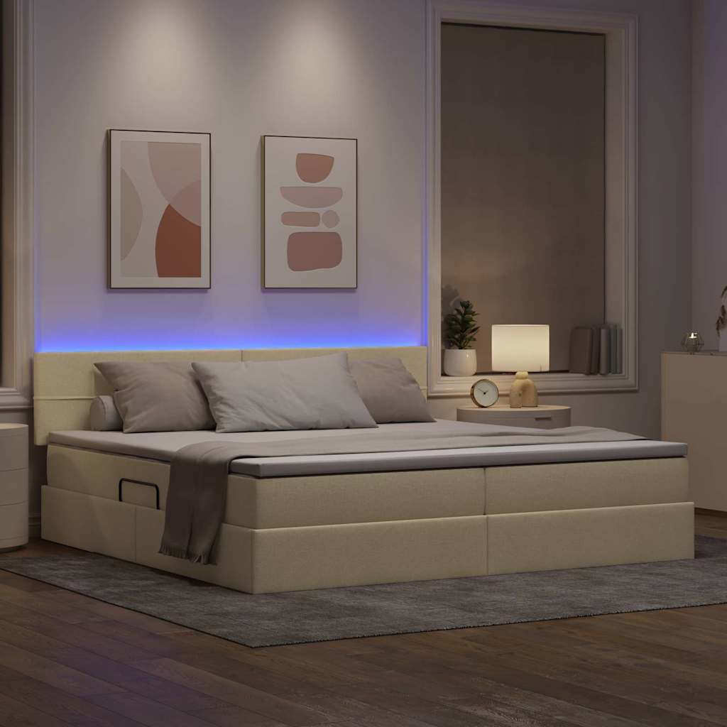 Krevet s prostorom za pohranu s LED-om Krema 200 x 200 cm