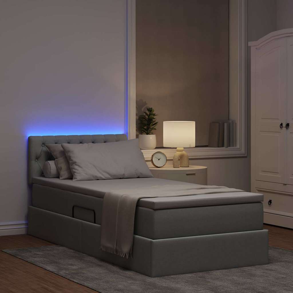 LED krevet za pohranu s madracem Svjetlosiva 90 x 190 cm