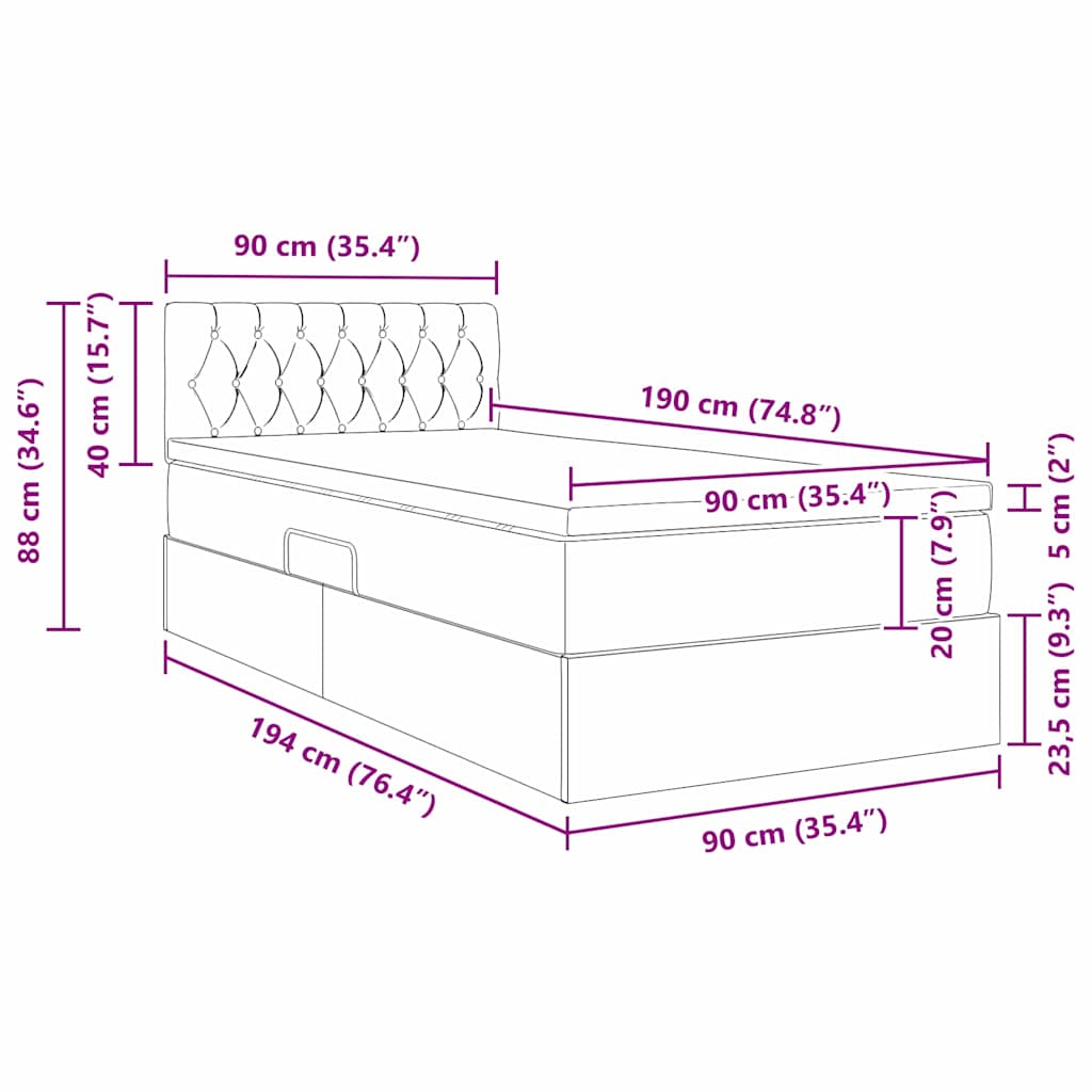 LED krevet za pohranu s madracem Svjetlosiva 90 x 190 cm
