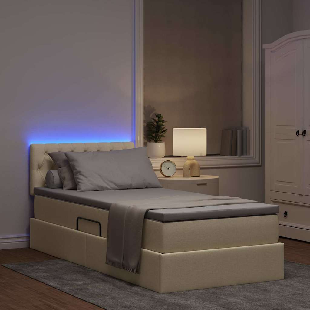 Krevet s prostorom za pohranu s LED-om Krema 90 x 200 cm