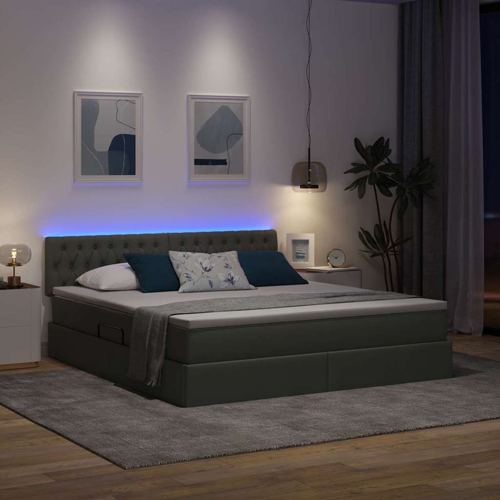 Krevet s prostorom za pohranu s LED-om Tamno siva 160 x 200 cm