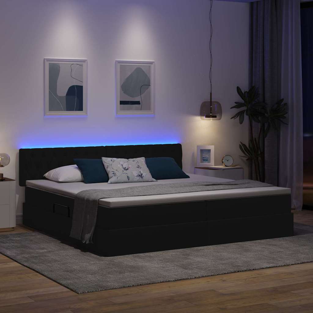 LED krevet za pohranu s madracem Crna 200 x 200 cm Tkanina