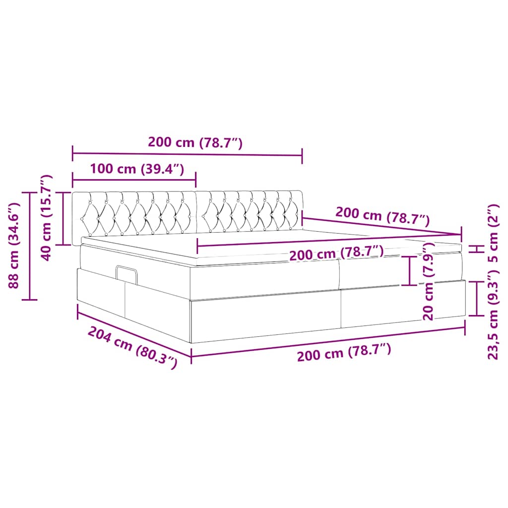 LED krevet za pohranu s madracem Sivosmeđa 200 x 200 cm Tkanina
