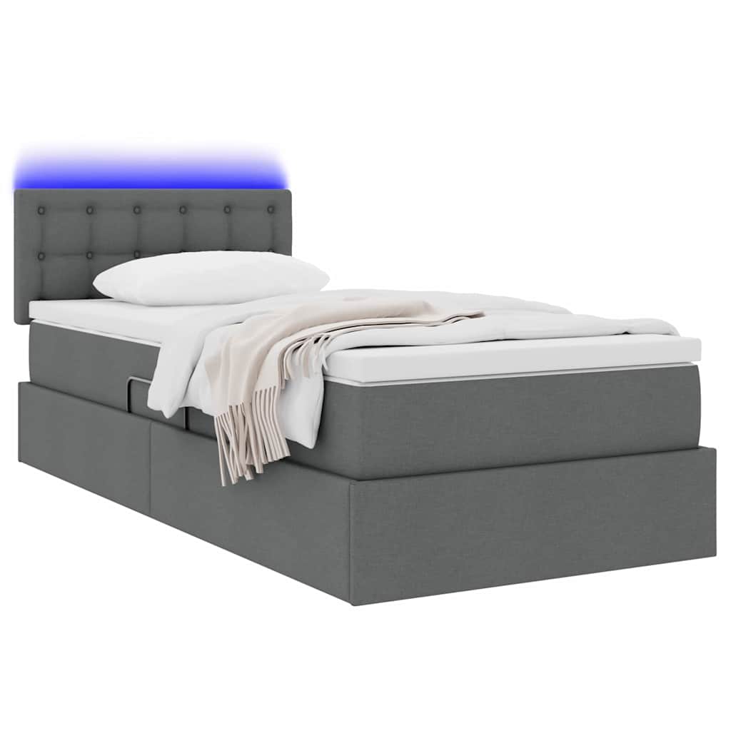 LED krevet za pohranu s madracem Tamnosiva 90 x 190 cm Tkanina