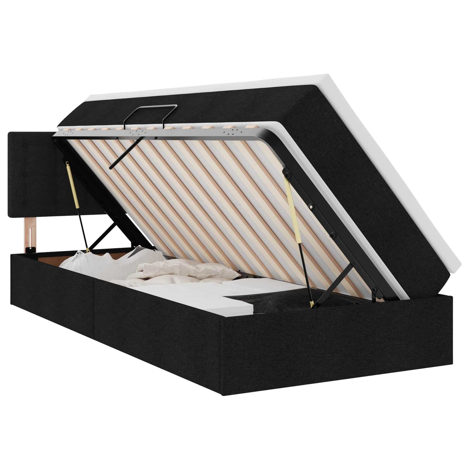 Krevet s prostorom za pohranu s LED-om Crna 90 x 190 cm tkanina