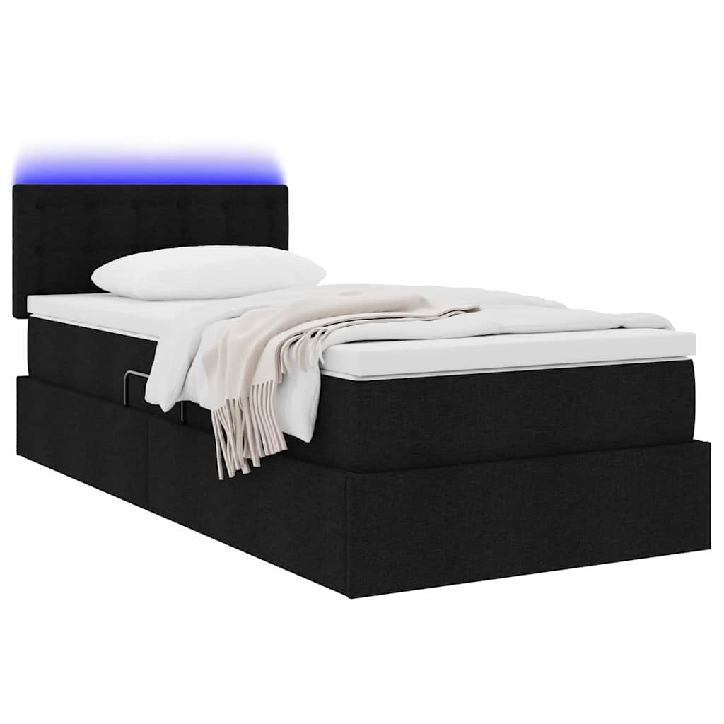 Krevet s prostorom za pohranu s LED-om Crna 90 x 190 cm tkanina