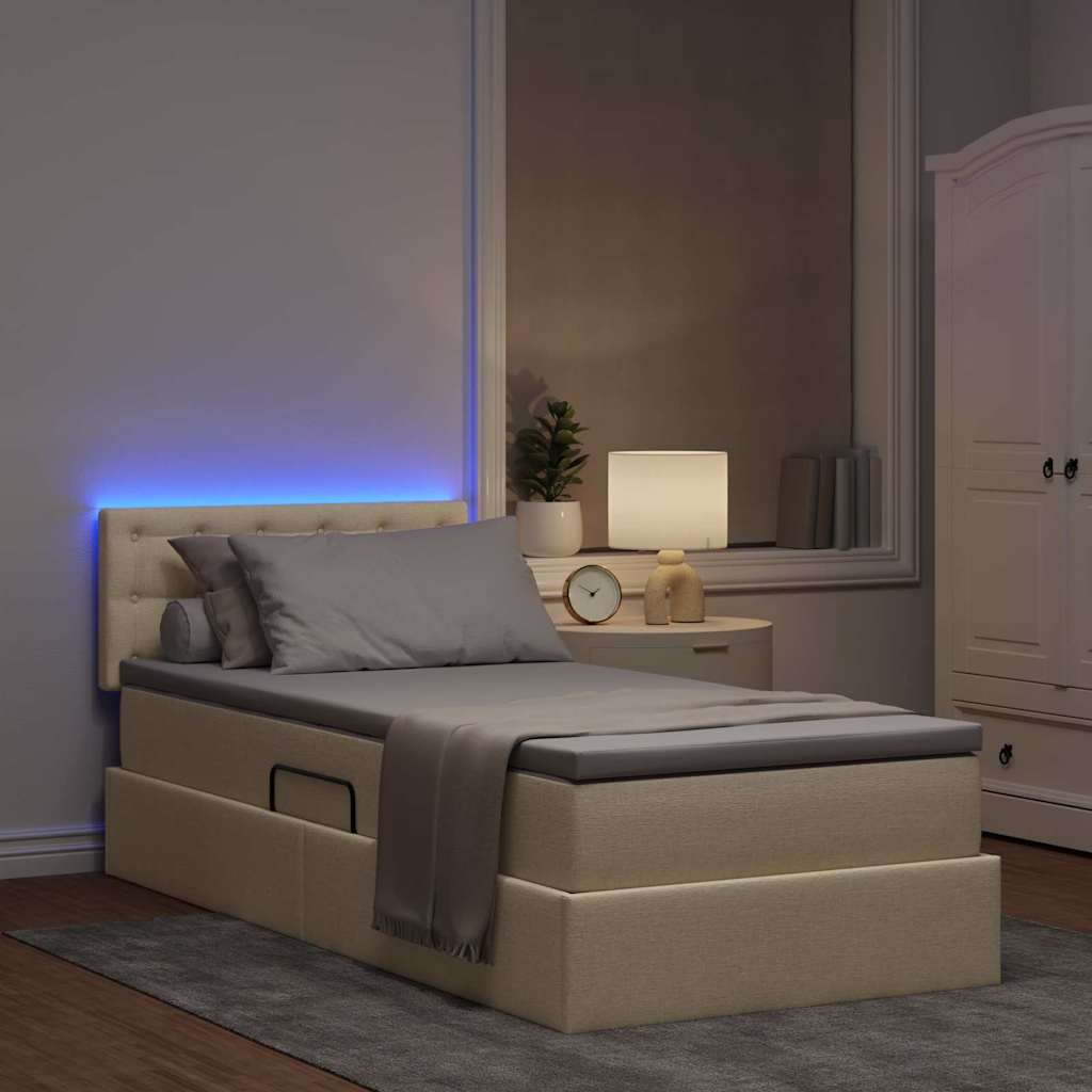 Krevet s prostorom za pohranu s LED-om Krema 90 x 190 cm