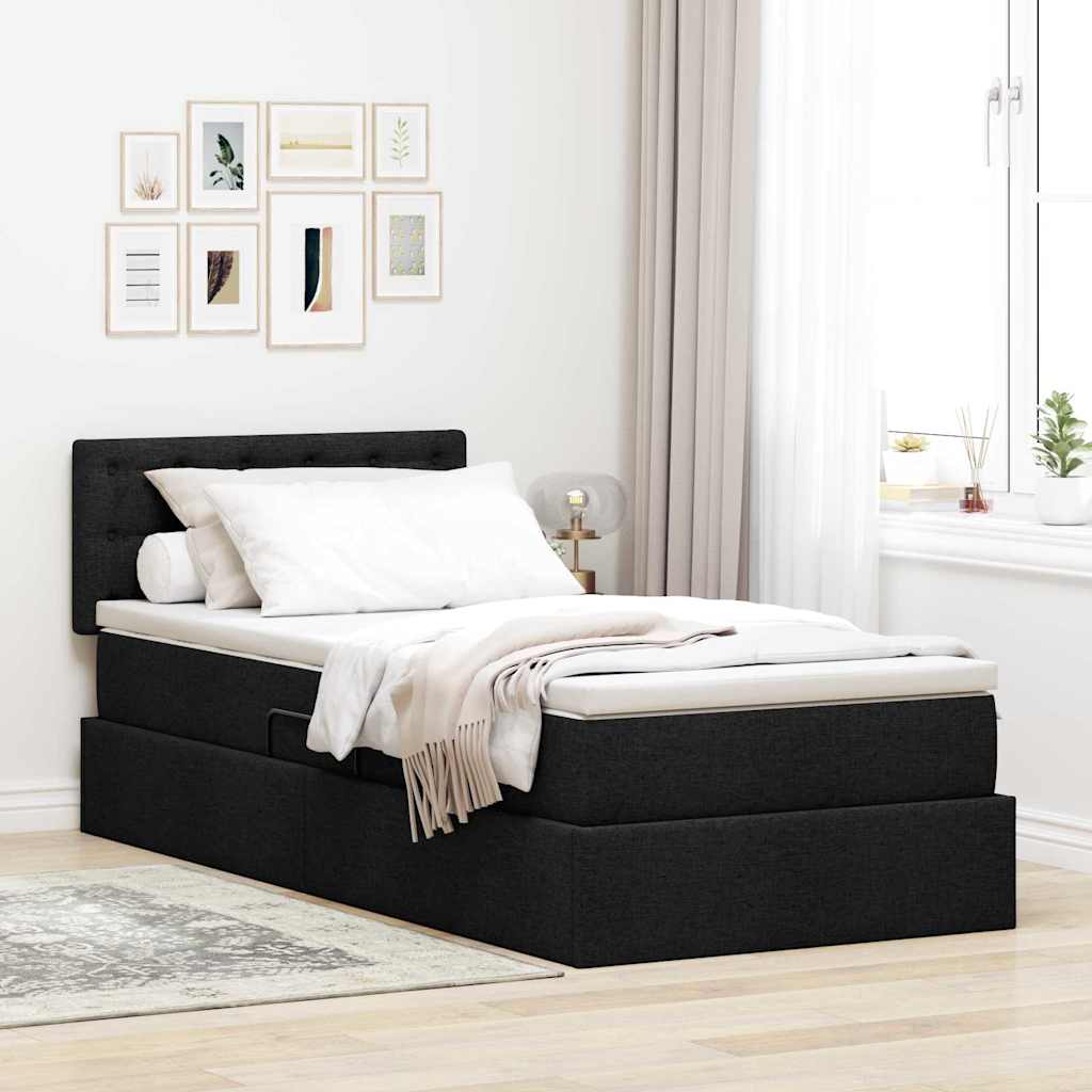 Krevet s prostorom za pohranu s LED-om Crna 90 x 200 cm tkanina