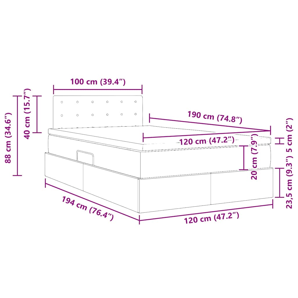 LED krevet za pohranu s madracem Svjetlosiva 120 x 190 cm