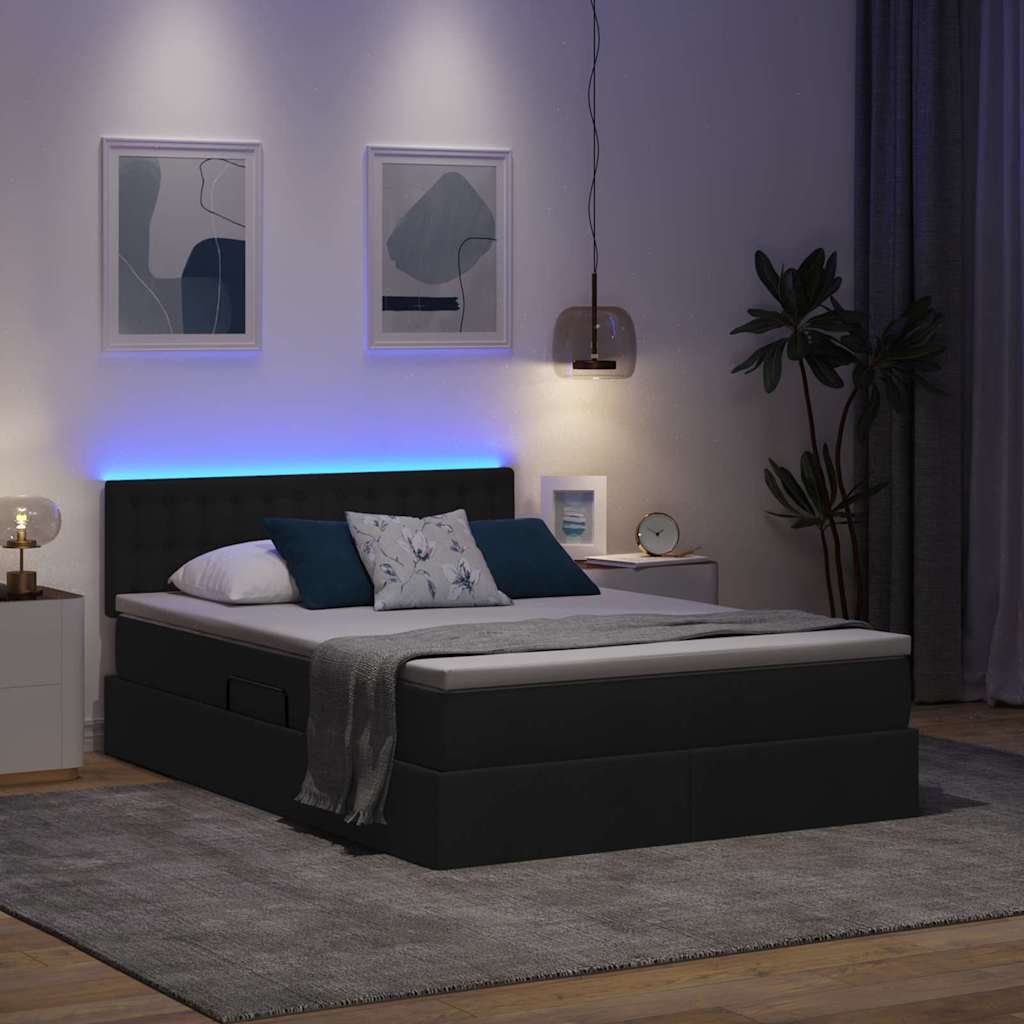LED krevet za pohranu s madracem Crna 140 x 200 cm Tkanina