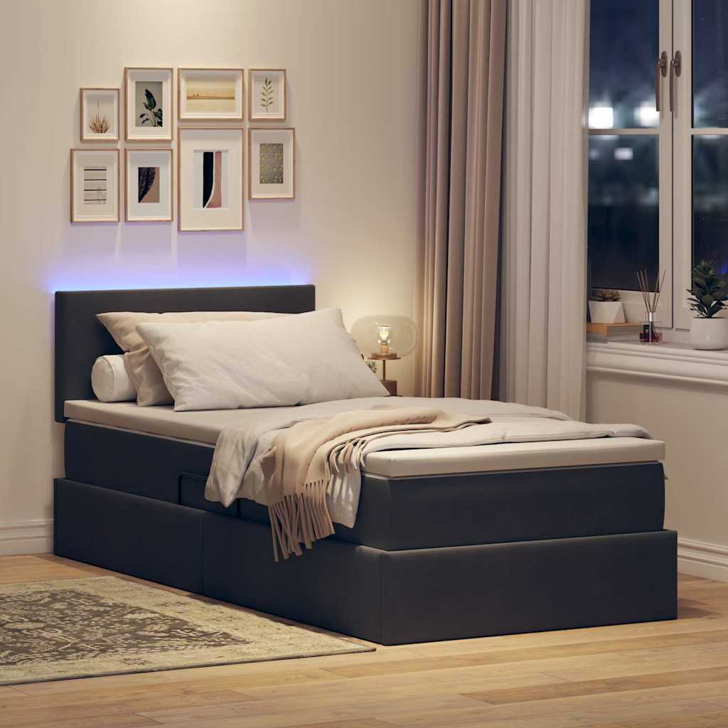 Krevet s prostorom za pohranu s LED-om Tamno siva 90 x 190 cm