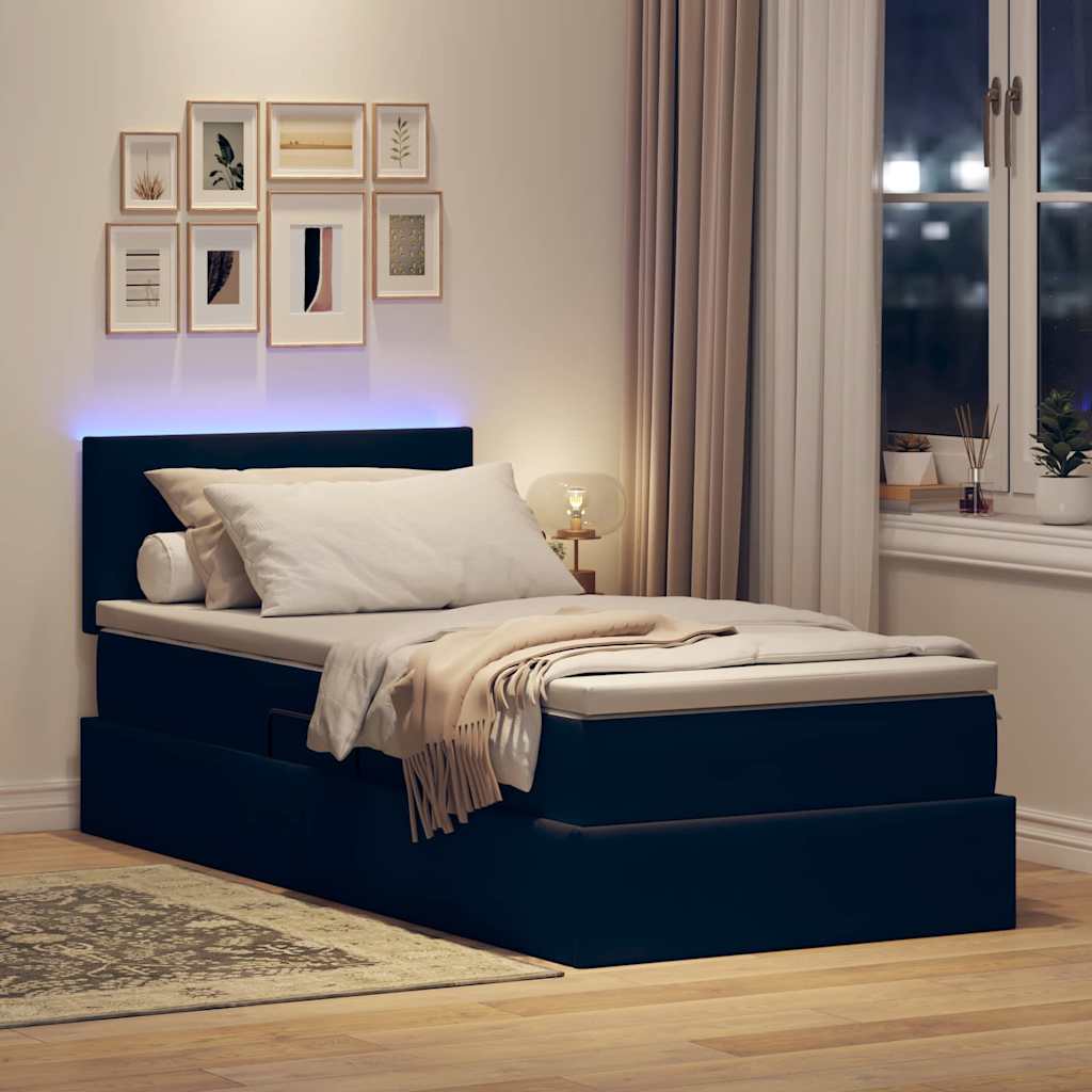 Krevet s prostorom za pohranu s LED-om Crna 90 x 190 cm Baršun