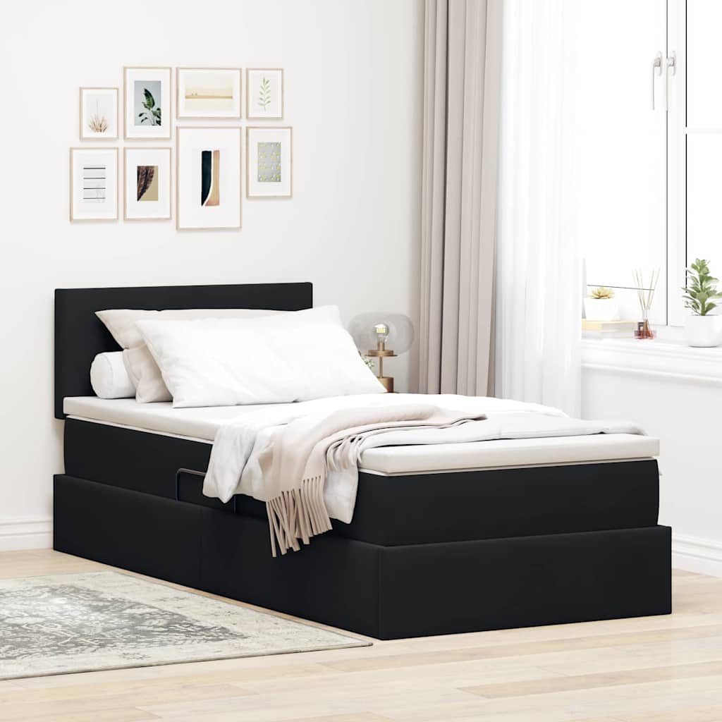 Krevet s prostorom za pohranu s LED-om Crna 90 x 190 cm Baršun