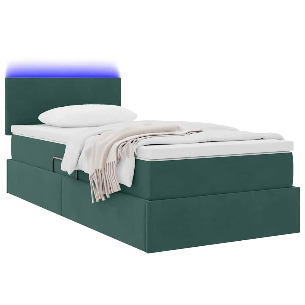 Krevet s prostorom za pohranu s LED-om Tamnozelena 90 x 190 cm