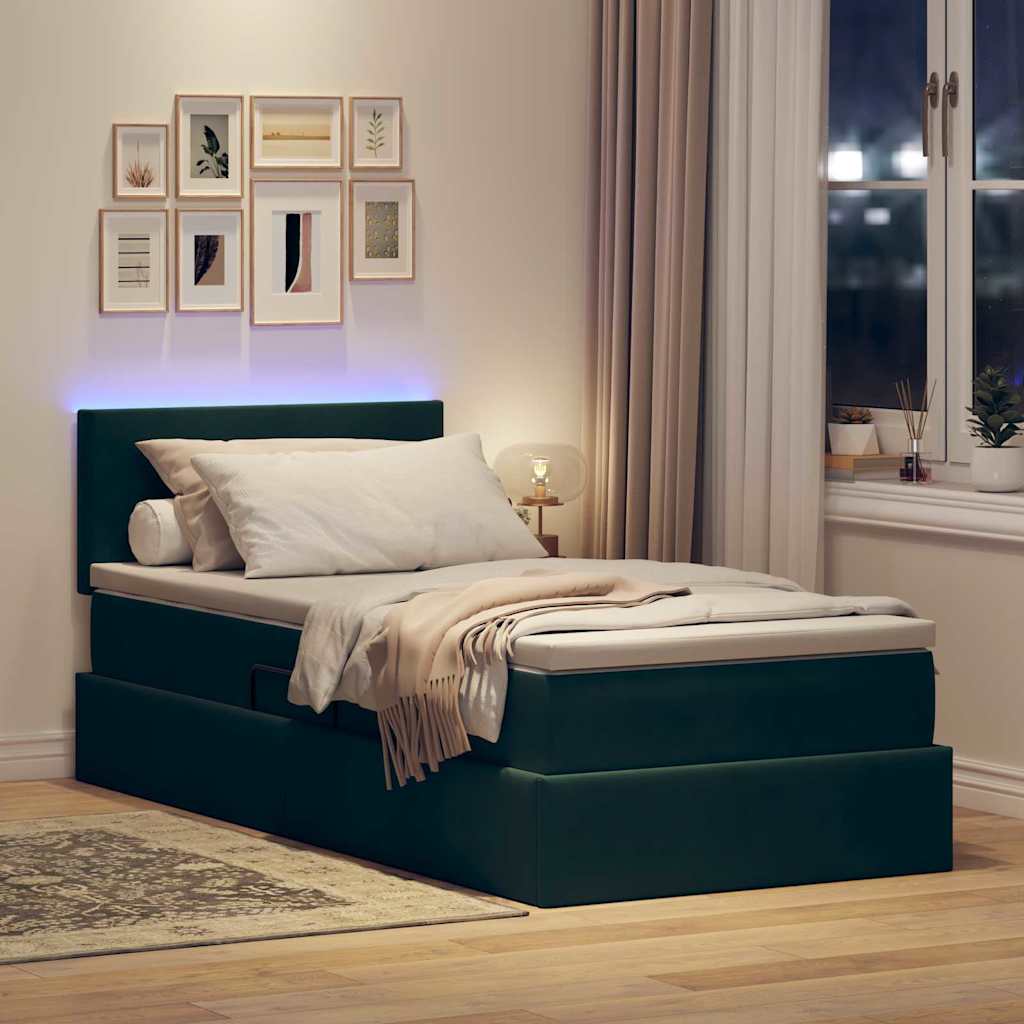 Krevet s prostorom za pohranu s LED-om Tamnozelena 90 x 200 cm