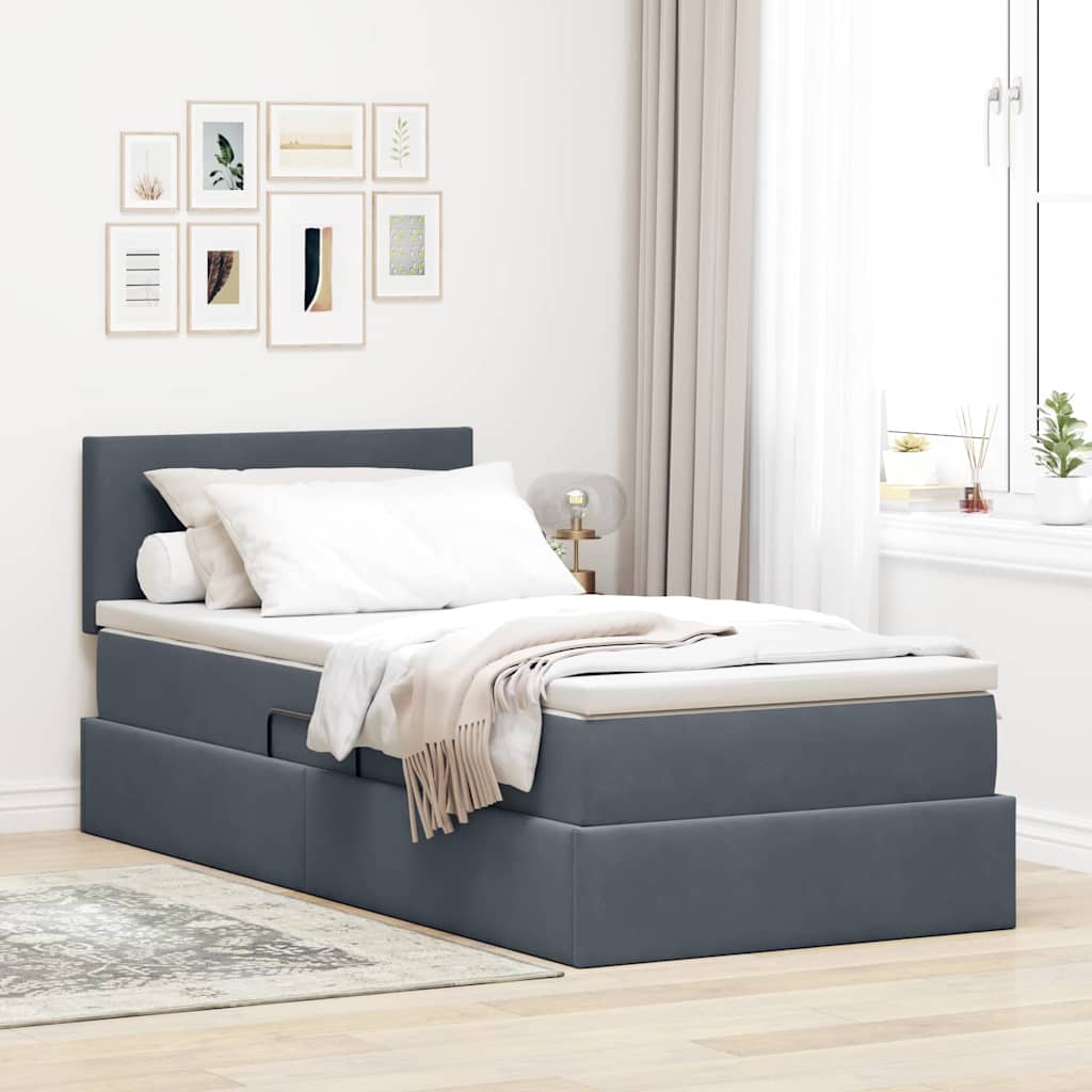 Krevet s prostorom za pohranu s LED-om Tamno siva 100 x 200 cm