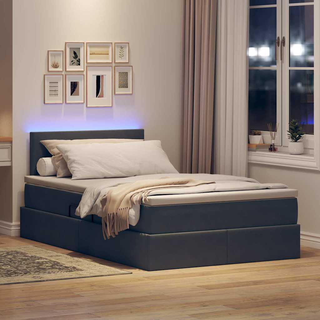 Krevet s prostorom za pohranu s LED-om Tamno siva 120 x 190 cm