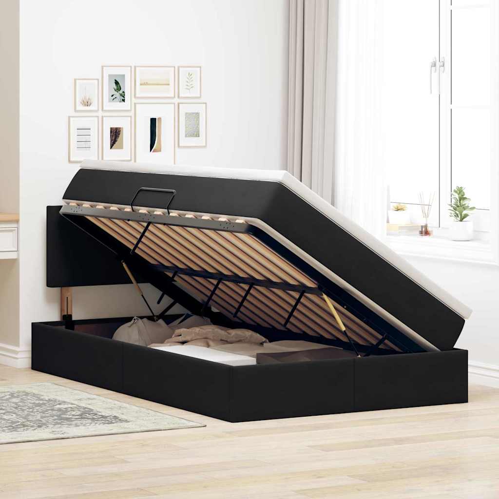 Krevet s prostorom za pohranu s LED-om Crna 120 x 200 cm Baršun