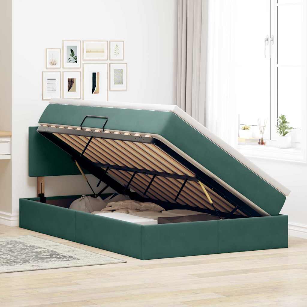 Krevet s prostorom za pohranu s LED-om Tamnozelena 120 x 200 cm