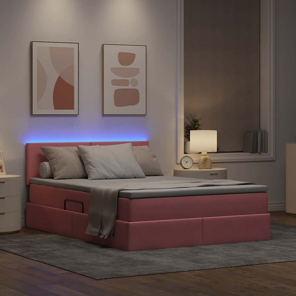 Krevet s prostorom za pohranu s LED-om Ružičasta 140 x 190 cm