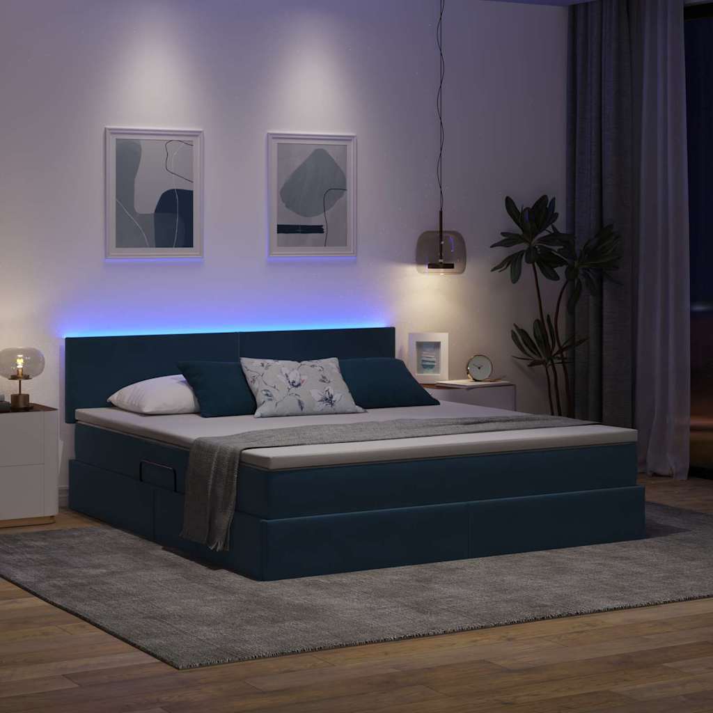 LED krevet za pohranu s madracem Tamno plava 160 x 200 cm