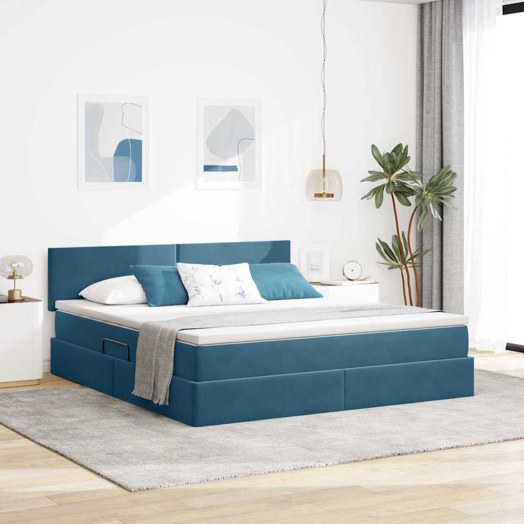 Krevet s prostorom za pohranu s LED-om Tamno plava 180 x 200 cm