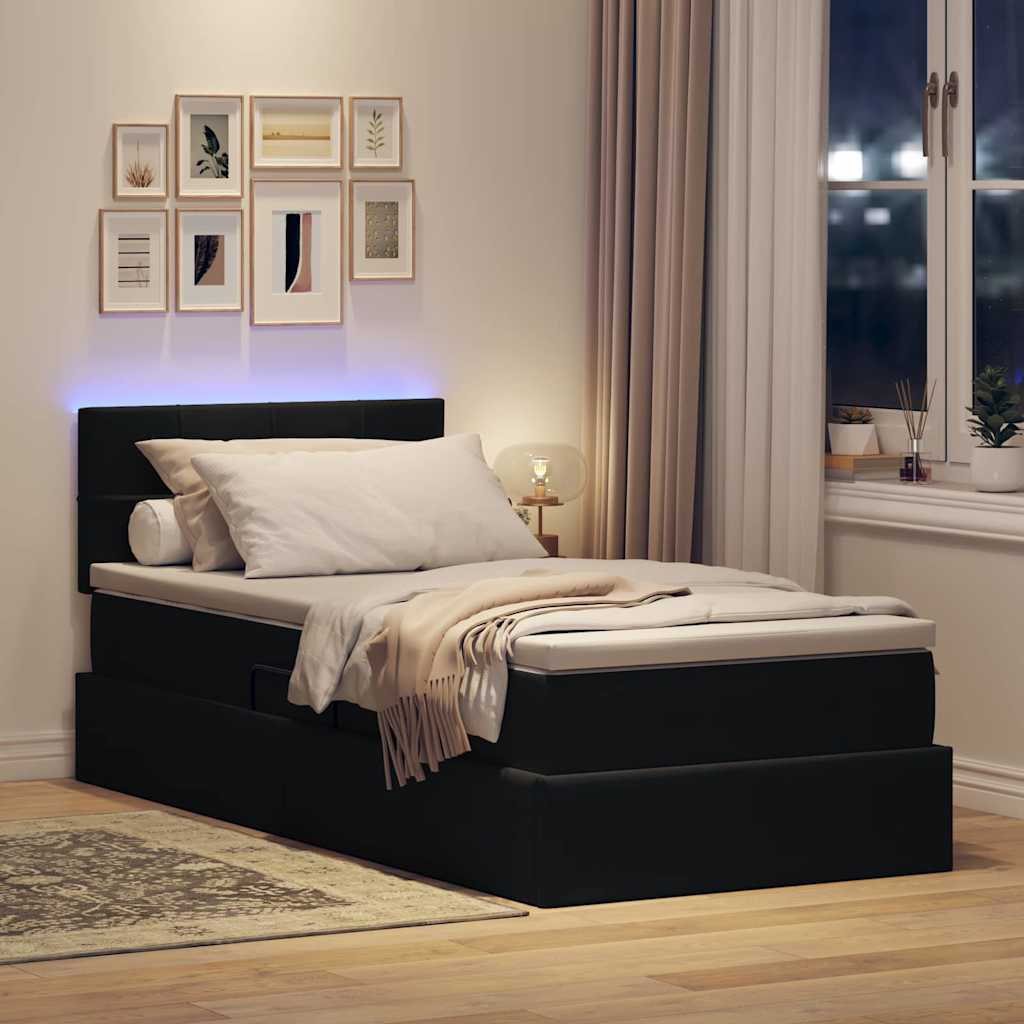 Krevet s prostorom za pohranu s LED-om Crna 90 x 190 cm Baršun