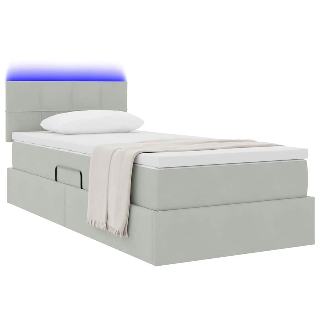 LED krevet za pohranu s madracem Svjetlosiva 90 x 200 cm Baršun