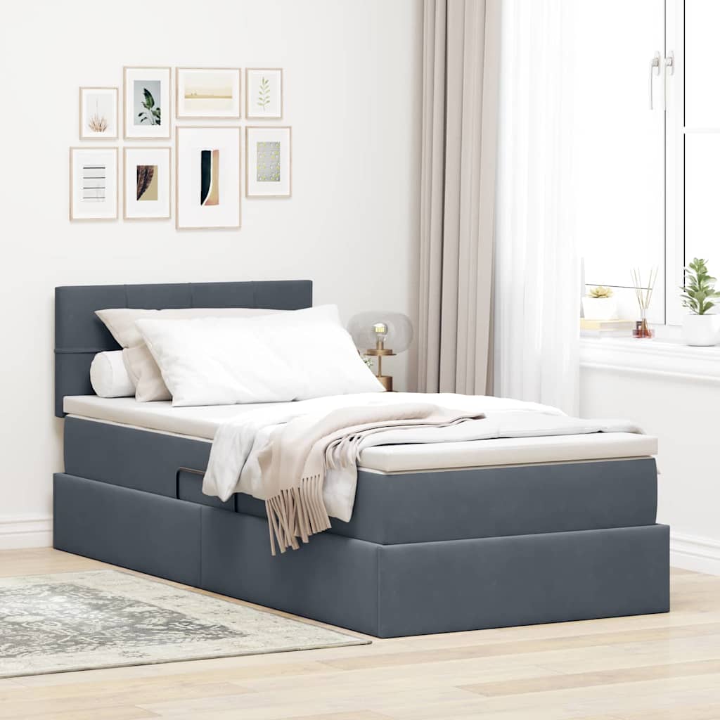 Krevet s prostorom za pohranu s LED-om Tamno siva 90 x 200 cm