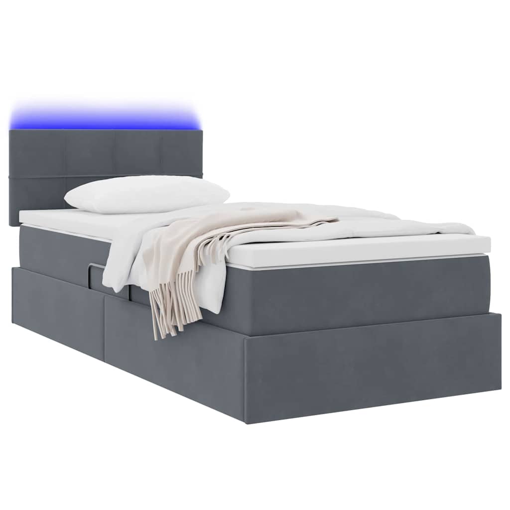 Krevet s prostorom za pohranu s LED-om Tamno siva 90 x 200 cm