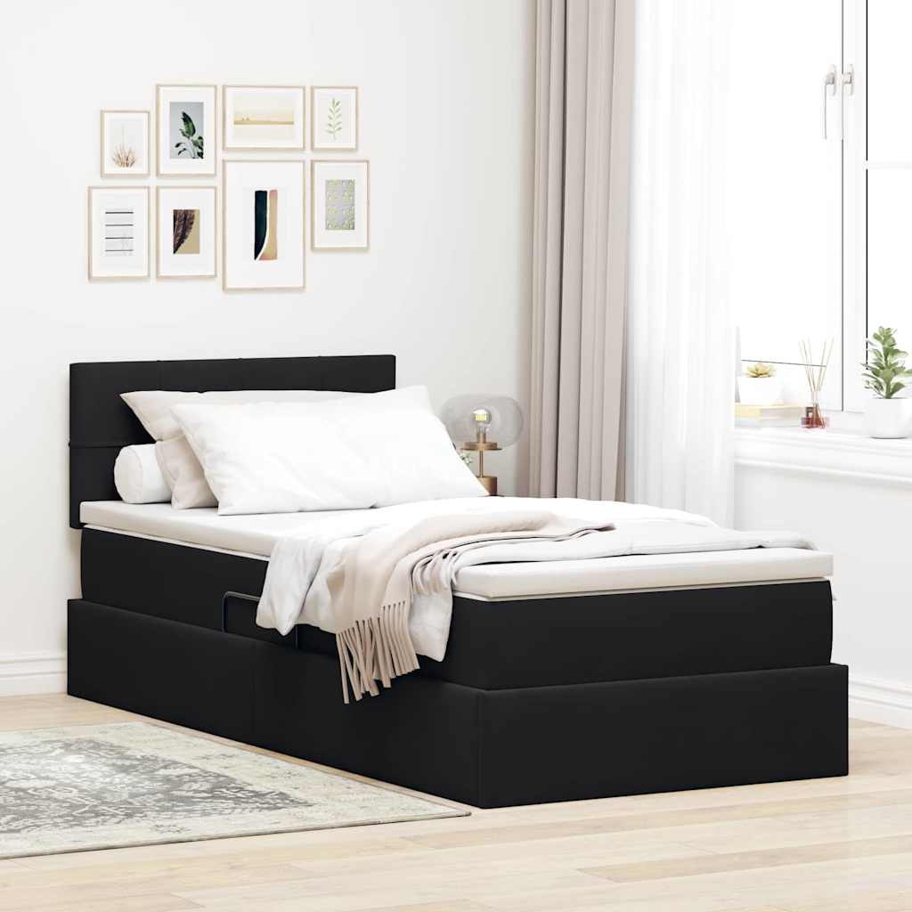 Krevet s prostorom za pohranu s LED-om Crna 90 x 200 cm Baršun