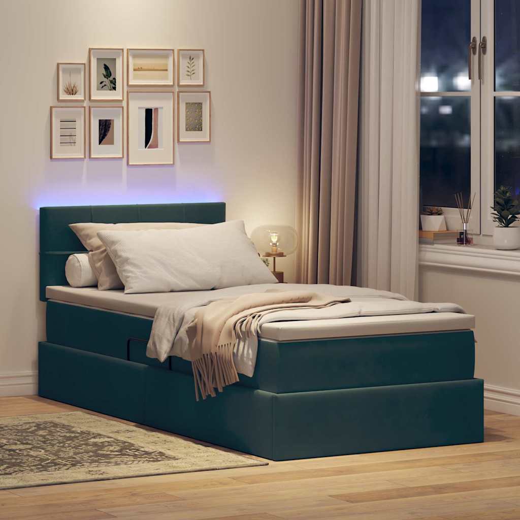 Krevet s prostorom za pohranu s LED-om Tamnozelena 90 x 200 cm