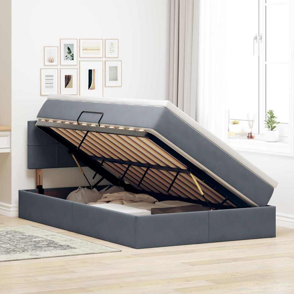 Krevet s prostorom za pohranu s LED-om Tamno siva 120 x 190 cm