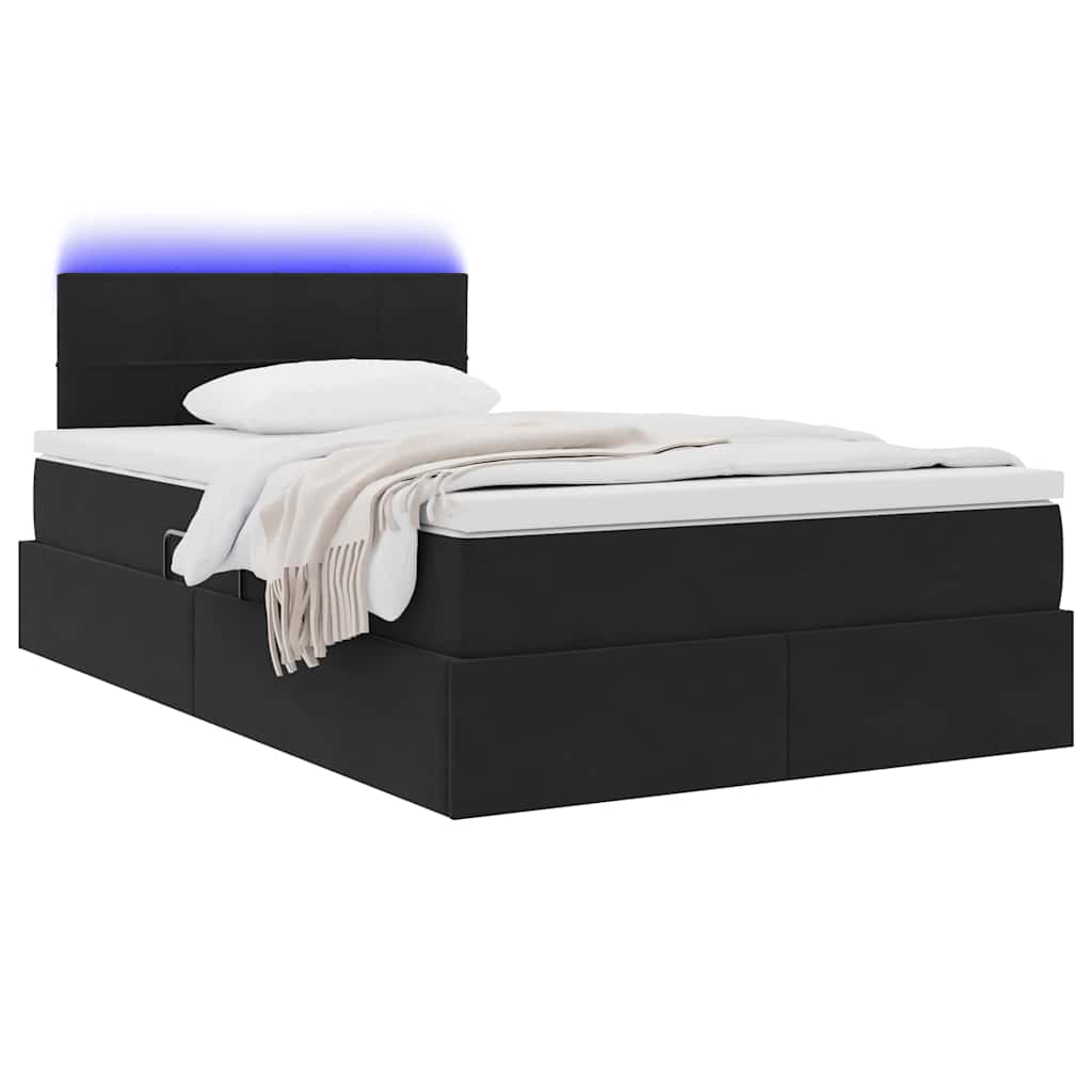 LED krevet za pohranu s madracem Crna 120 x 200 cm Baršun