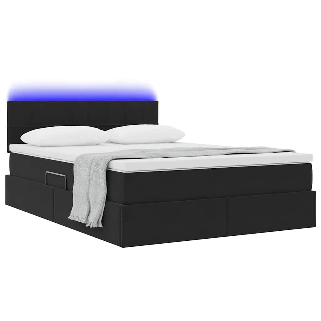 Krevet s prostorom za pohranu s LED-om Crna 140 x 190 cm Baršun
