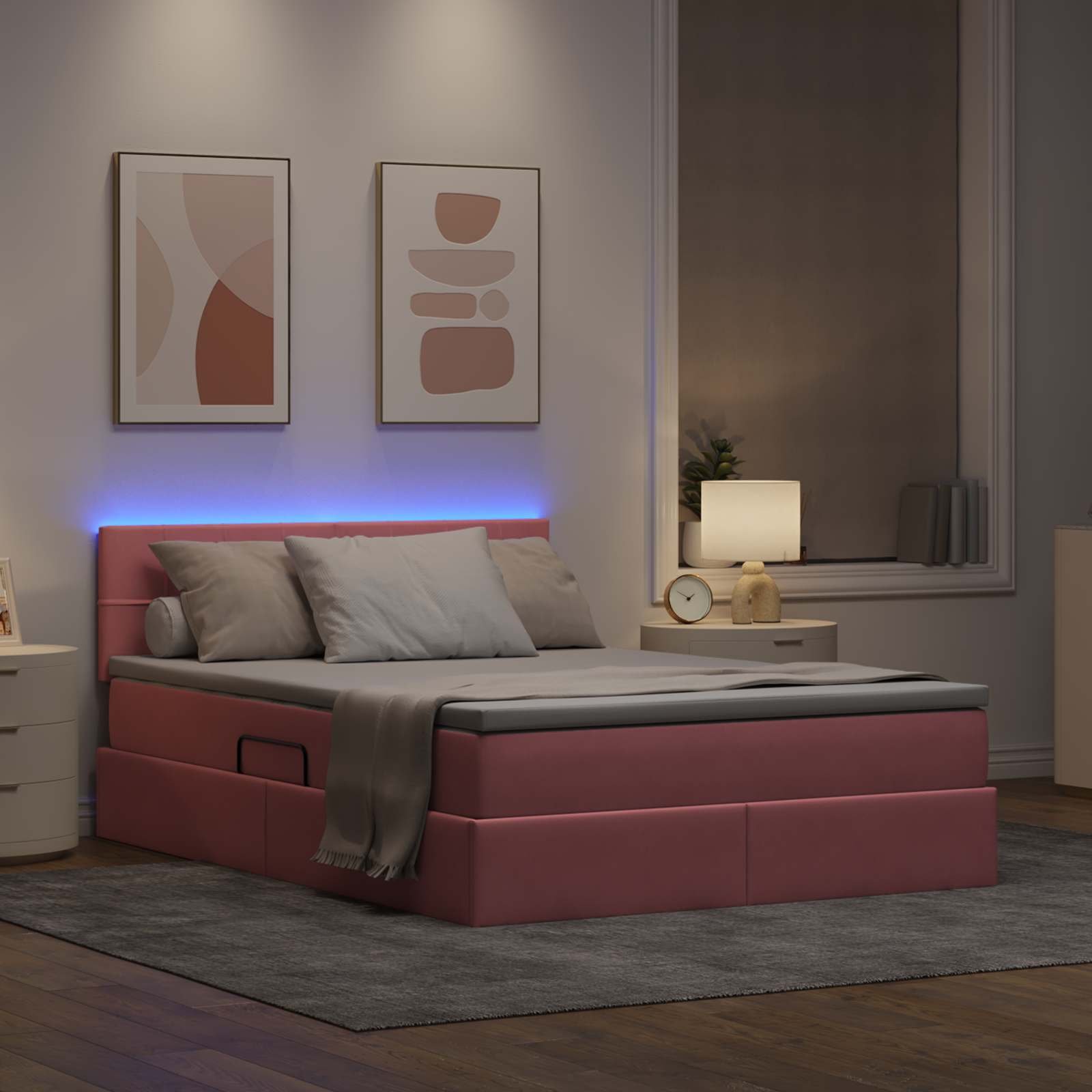 Krevet s prostorom za pohranu s LED-om Ružičasta 140 x 190 cm
