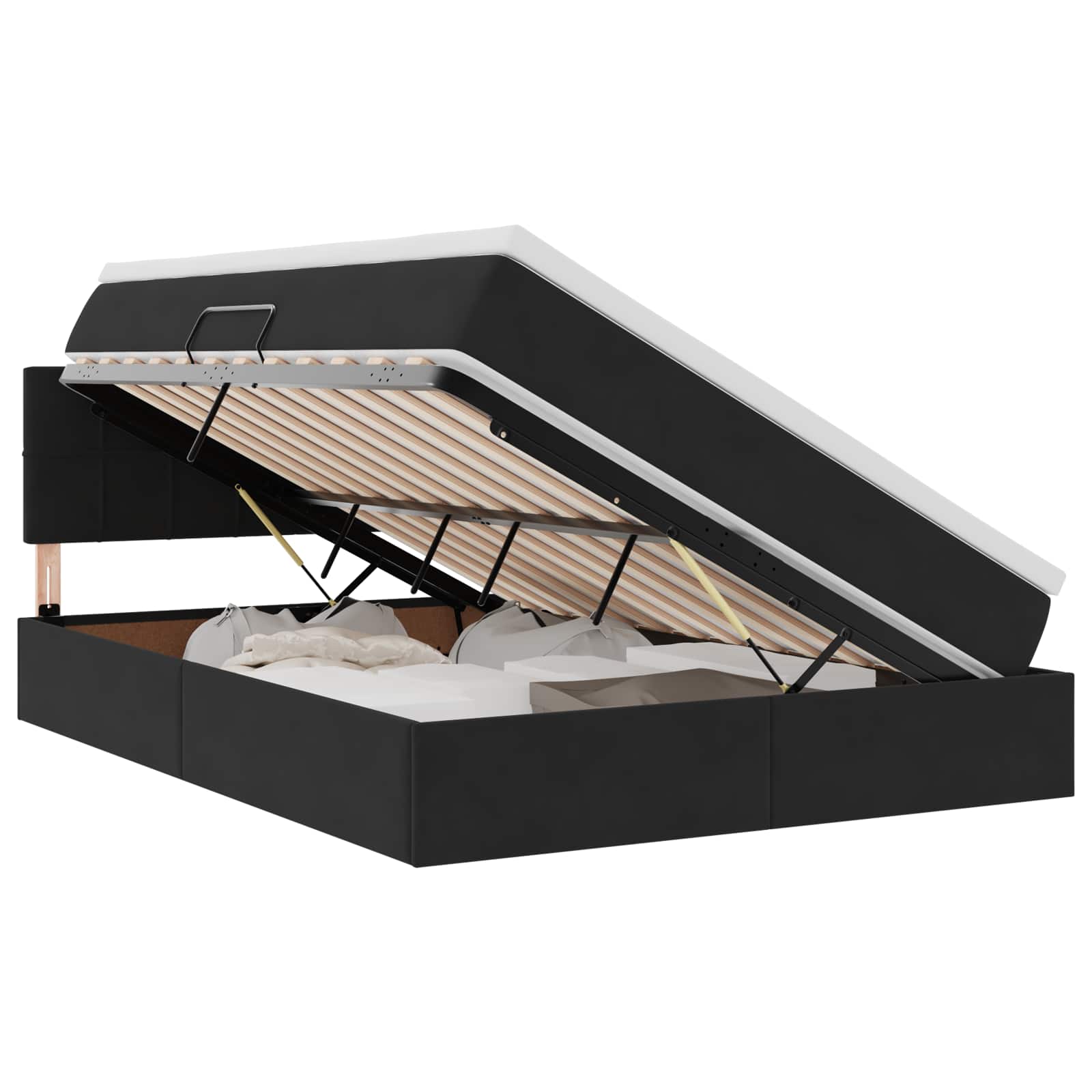 Krevet s prostorom za pohranu s LED-om Crna 140 x 200 cm Baršun