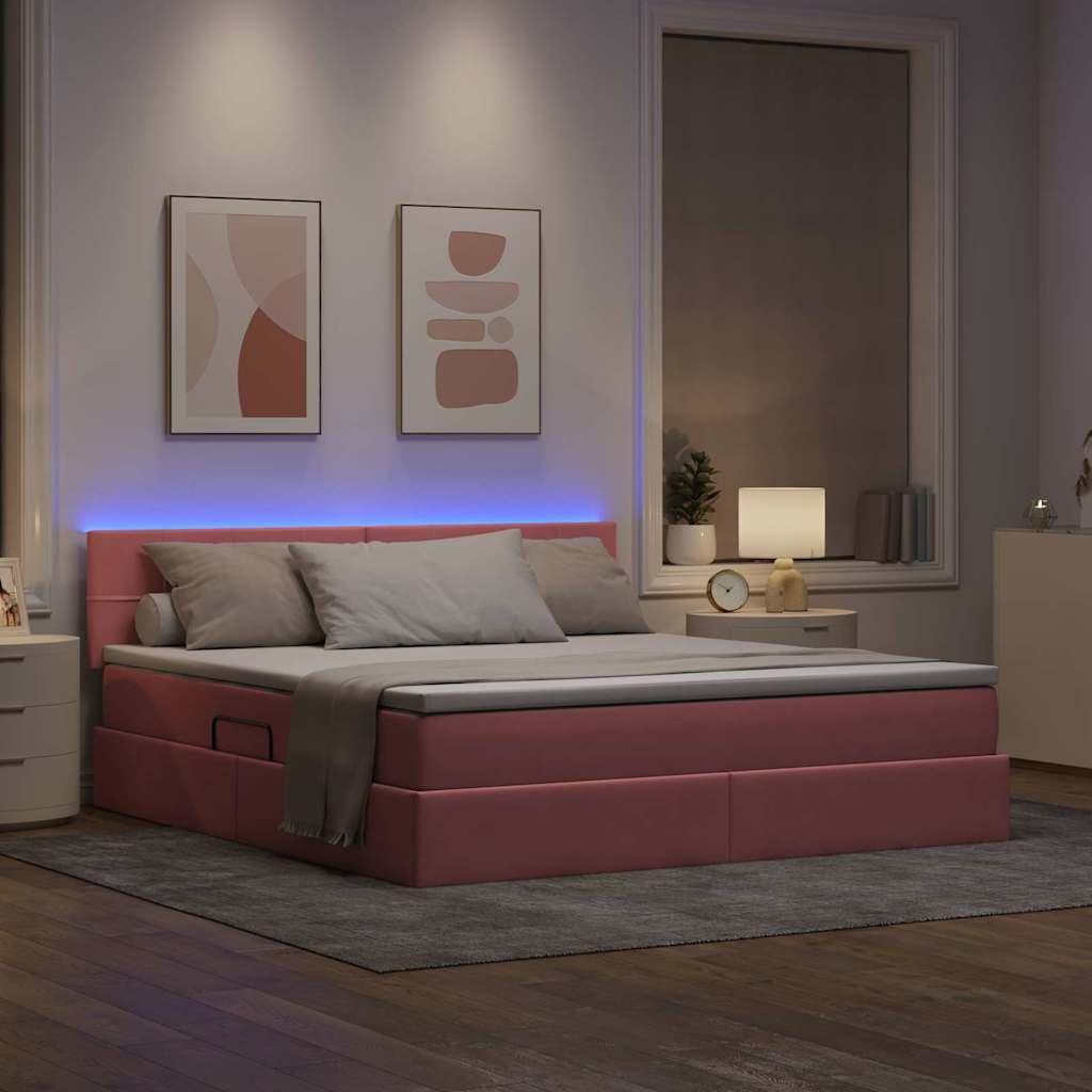 Krevet s prostorom za pohranu s LED-om Ružičasta 160 x 200 cm