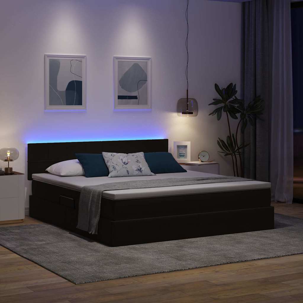 Krevet s prostorom za pohranu s LED-om Crna 180 x 200 cm Baršun