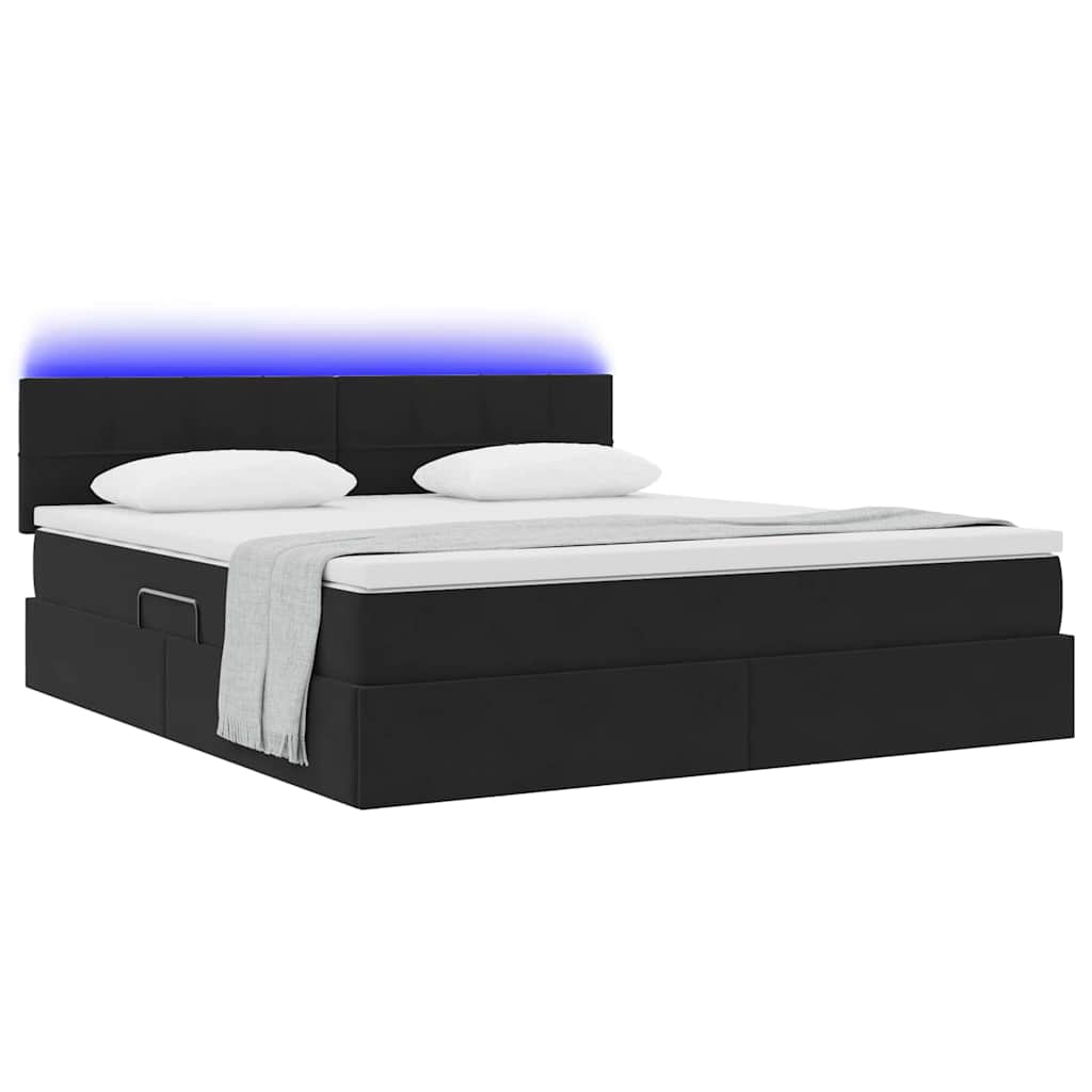 Krevet s prostorom za pohranu s LED-om Crna 180 x 200 cm Baršun