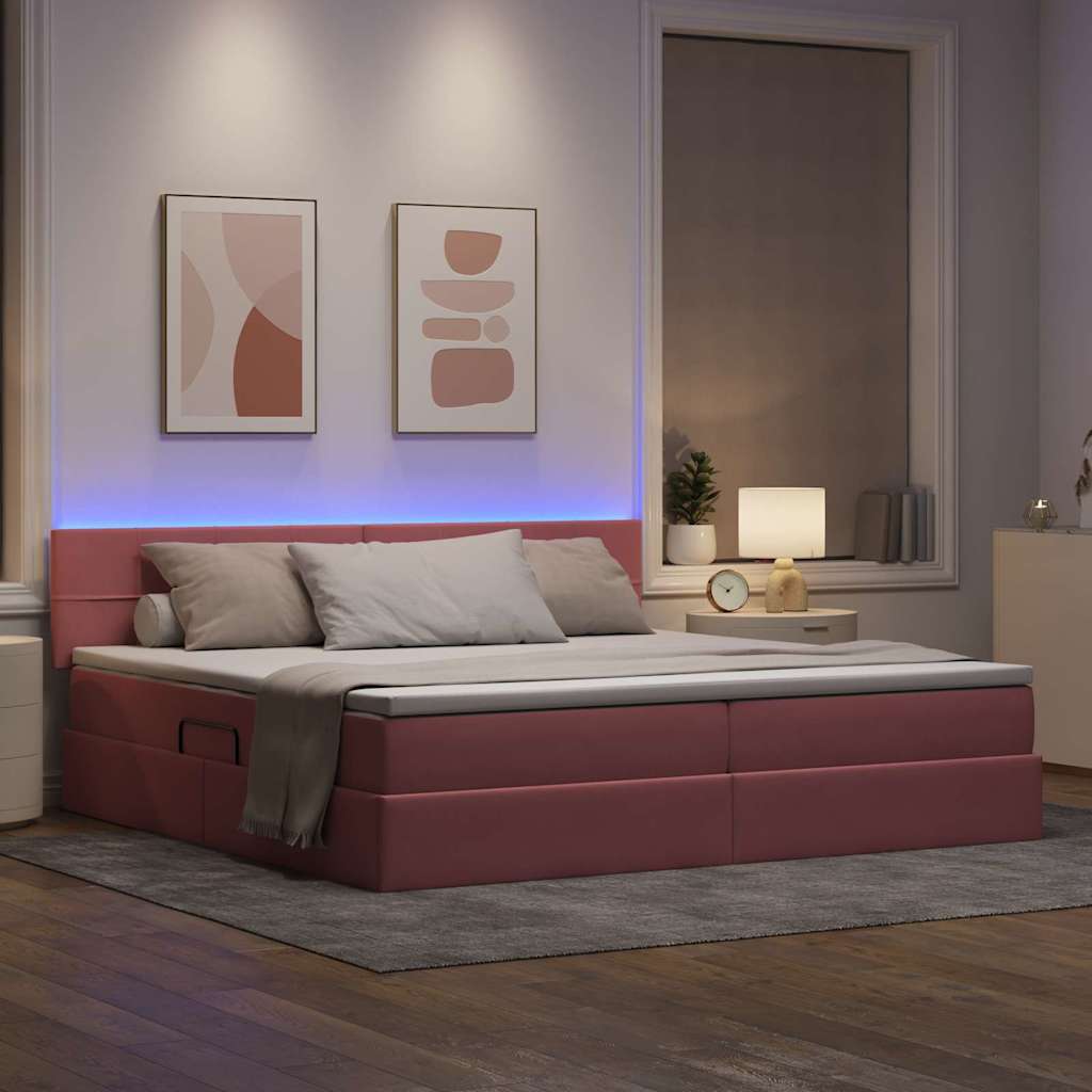 Krevet s prostorom za pohranu s LED-om Ružičasta 200 x 200 cm