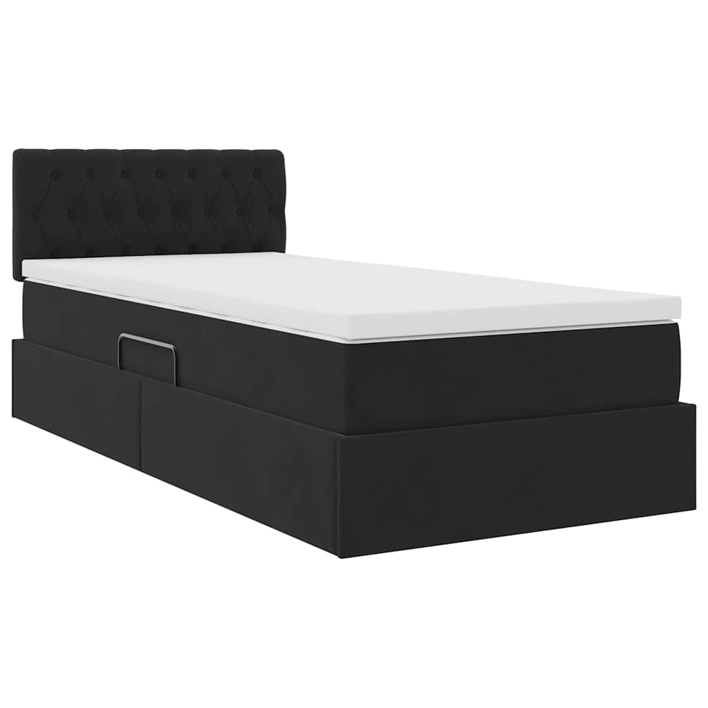 Krevet s prostorom za pohranu s LED-om Crna 90 x 190 cm Baršun