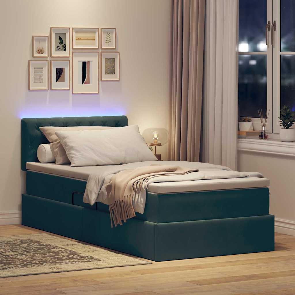 Krevet s prostorom za pohranu s LED-om Tamnozelena 90 x 190 cm