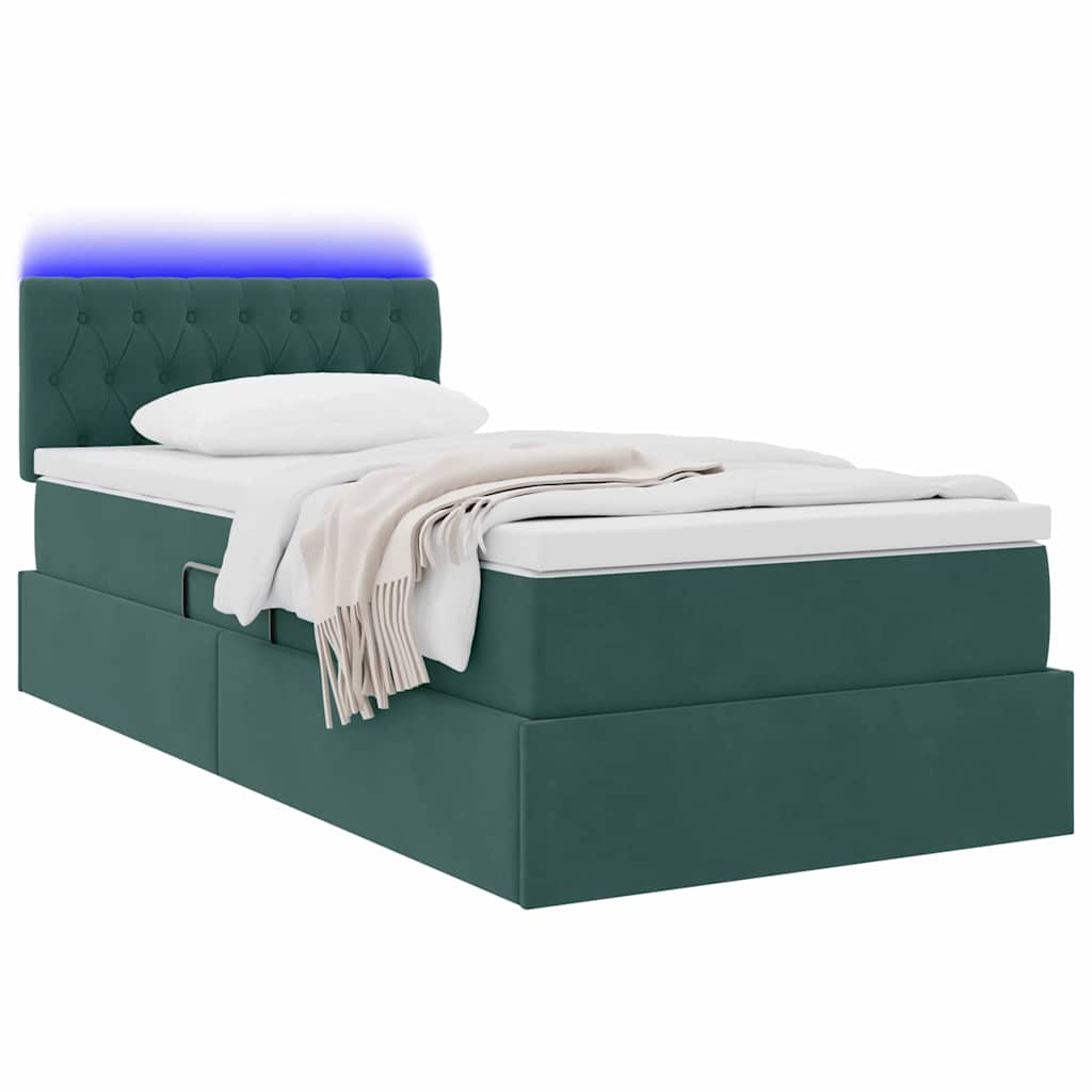 Krevet s prostorom za pohranu s LED-om Tamnozelena 90 x 190 cm