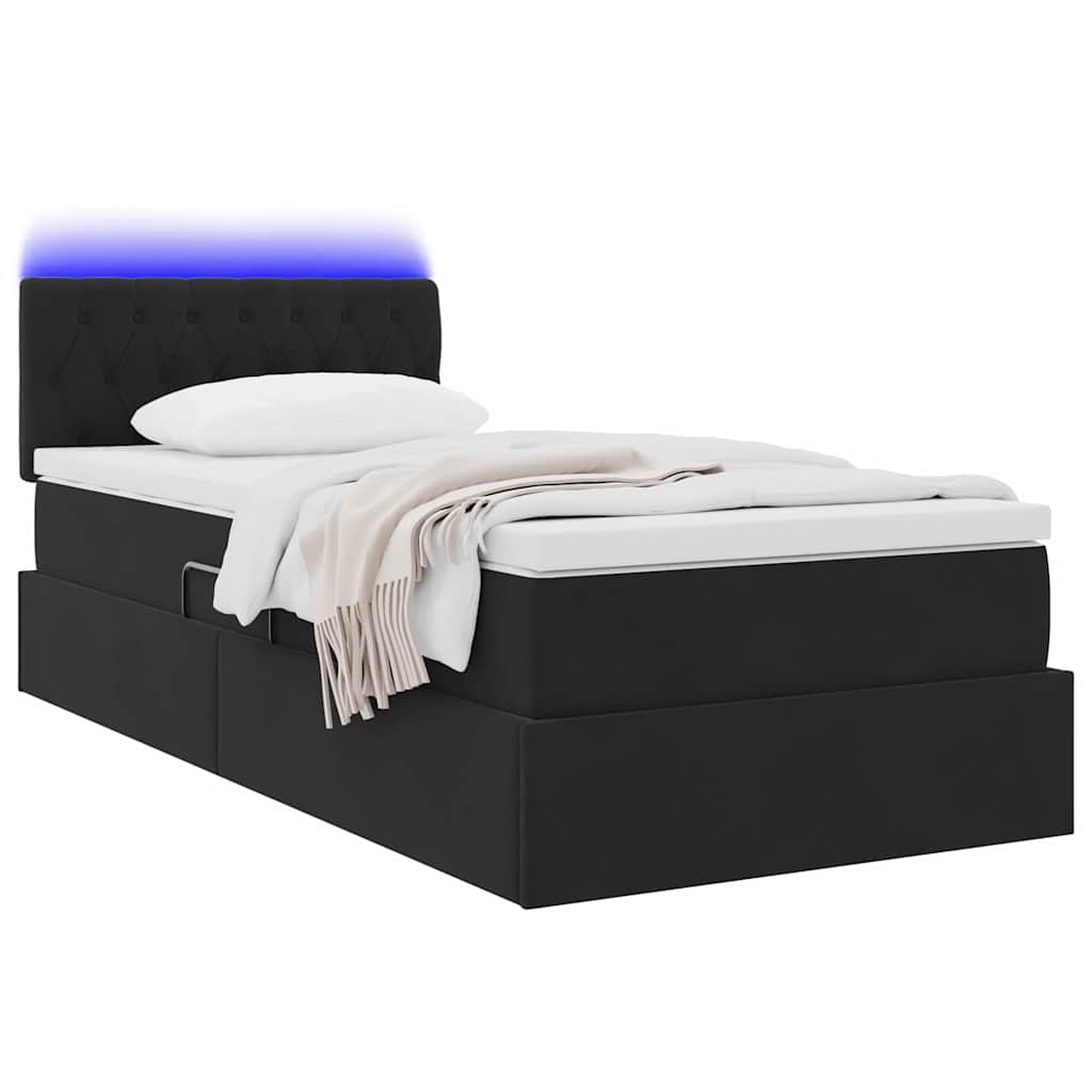 LED krevet za pohranu s madracem Crna 90 x 200 cm Baršun