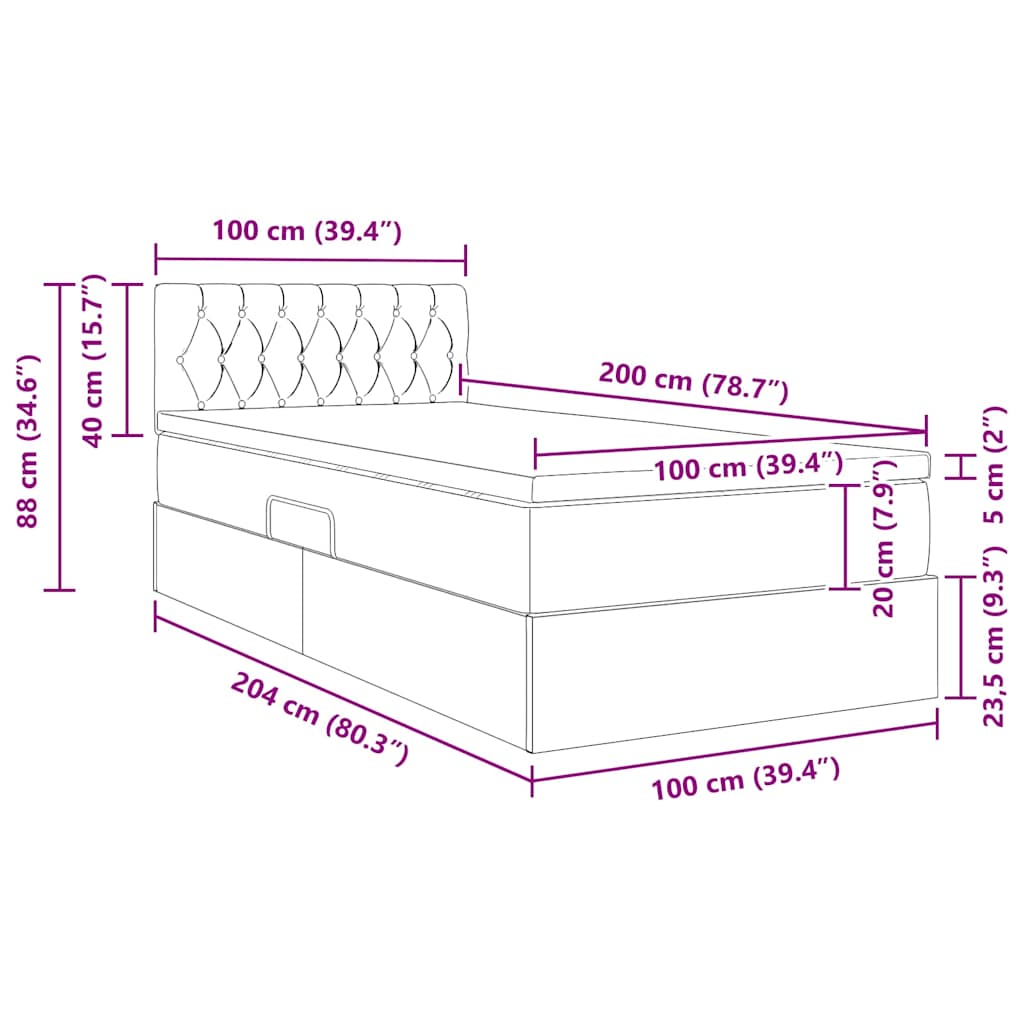 LED krevet za pohranu s madracem Tamno plava 100 x 200 cm