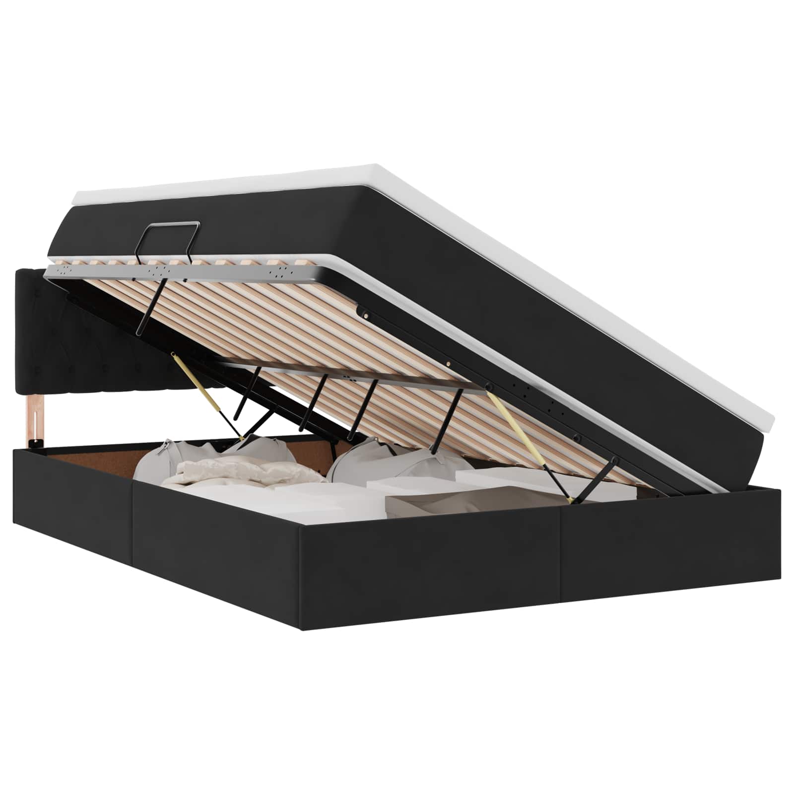 Krevet s prostorom za pohranu s LED-om Crna 140 x 190 cm Baršun