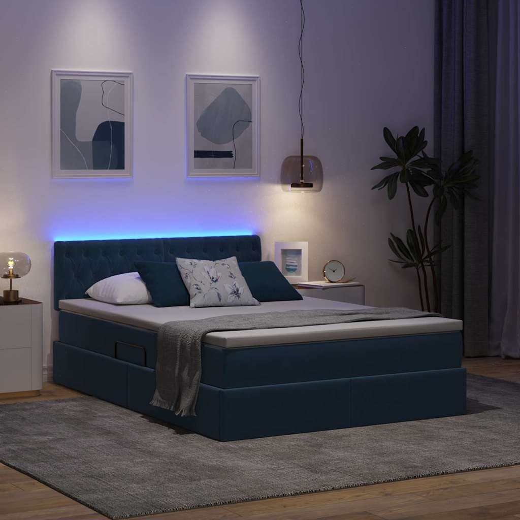 Krevet s prostorom za pohranu s LED-om Tamno plava 140 x 190 cm