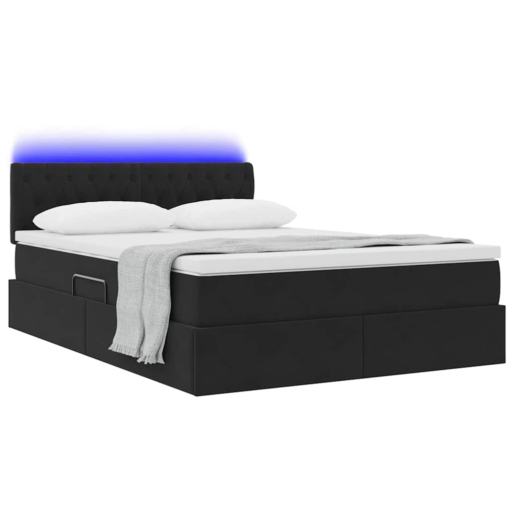 Krevet s prostorom za pohranu s LED-om Crna 140 x 200 cm Baršun
